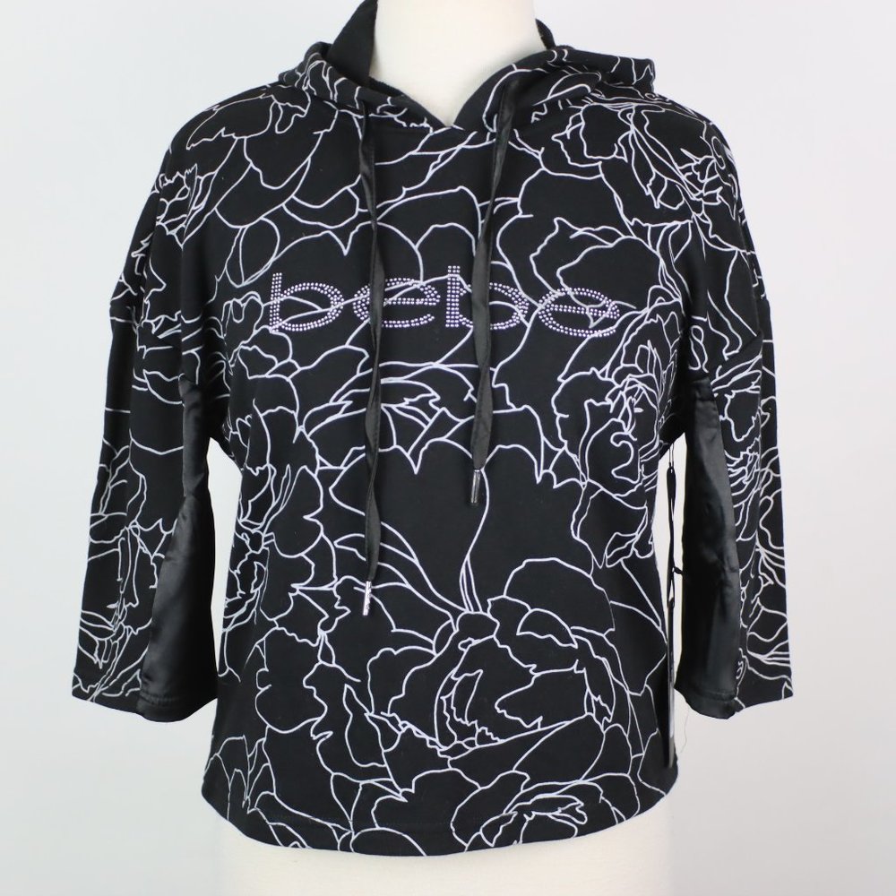 NWT Bebe Womens Small Sport Satin Trim Crop Hoodie